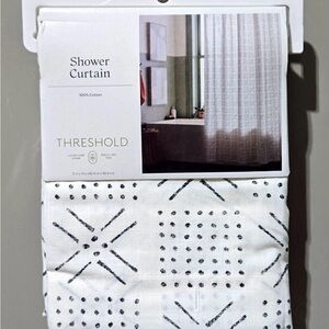 Threshold White Cotton Shower Curtain with Black Geometric Dots